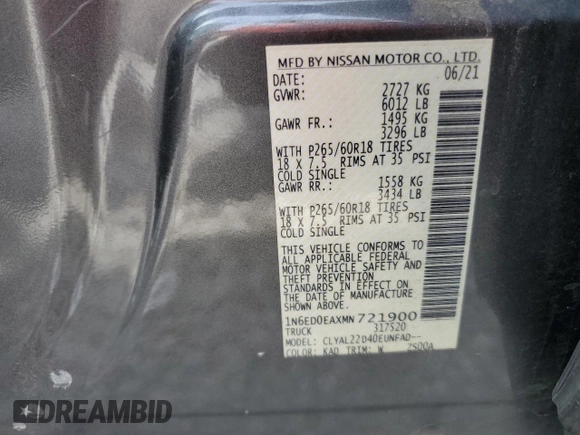 2021 Nissan Frontier SV z VIN 1N6ED0EAXMN721900, wystawiony jako Copart lot #57344215 z przebiegiem Nie podano mil oraz Szkoda całkowita • Salvage title. Historia ofert i sprzedaży dostępna na DreamBid. Obrazek 12.