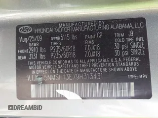 2009 Hyundai Santa Fe Limited with VIN 5NMSH13E79H313431, listed as a IAAI auction lot 42463227 with 153,784 mi miles and . Bid and sale history available at DreamBid. Image 9.