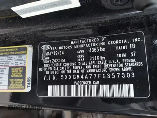 2015 Kia Optima LX with VIN 5XXGM4A77FG357303, listed as a IAAI auction lot 42078648 with 181,904 mi miles. Bid and sale history available at carsss.com. Image 9.