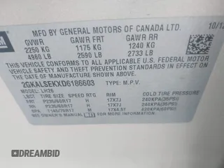2013 GMC Terrain SLE with VIN 2GKALSEKXD6186603, listed as a IAAI auction lot 41271924 with 147,605 mi miles. Bid and sale history available at carsss.com. Image 9.