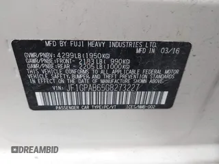 2016 Subaru Impreza Premium with VIN JF1GPAB65G8273227, listed as a IAAI auction lot 41999600 with Not provided miles and . Bid and sale history available at DreamBid. Image 9.