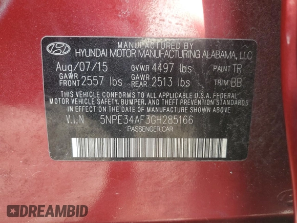 2016 Hyundai Sonata Sport with VIN 5NPE34AF3GH285166, listed as a Copart auction lot 47238685 with 177,539 mi miles and Salvage Title. Bid and sale history available at DreamBid. Image 12.