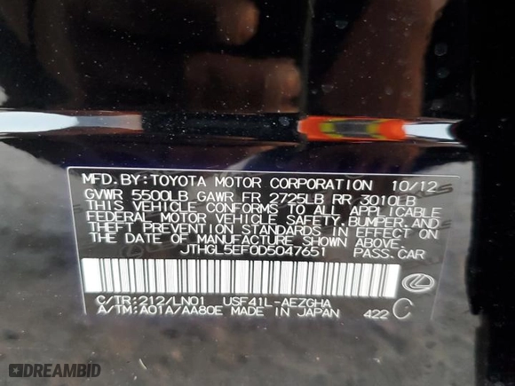 2013 Lexus LS 460 L with VIN JTHGL5EF0D5047651, listed as a Copart auction lot 74541134 with 0 mi miles and Non Repairable. Bid and sale history available at carsss.com. Image 13.