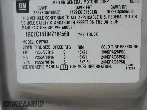 2004 Chevrolet Silverado 1500 LS with VIN 1GCEC14T04Z184560, listed as a Copart auction lot 87549745 with 113,569 mi miles and Salvage Title. Bid and sale history available at carsss.com. Image 12.