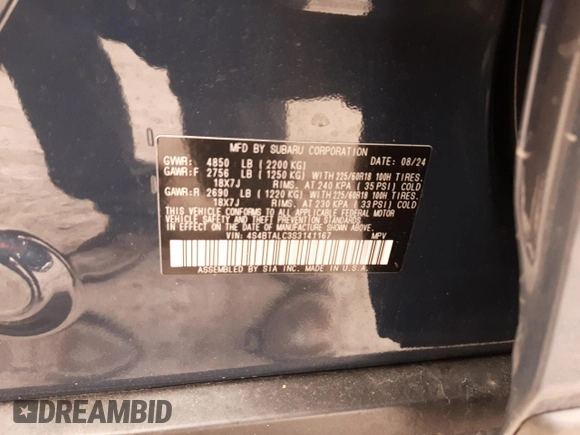2025 Subaru Outback Onyx z VIN 4S4BTALC3S3141167, wystawiony jako Copart lot #43535255 z przebiegiem 4 073 mil mil oraz Szkoda całkowita • Salvage title. Historia ofert i sprzedaży dostępna na DreamBid. Obrazek 13.