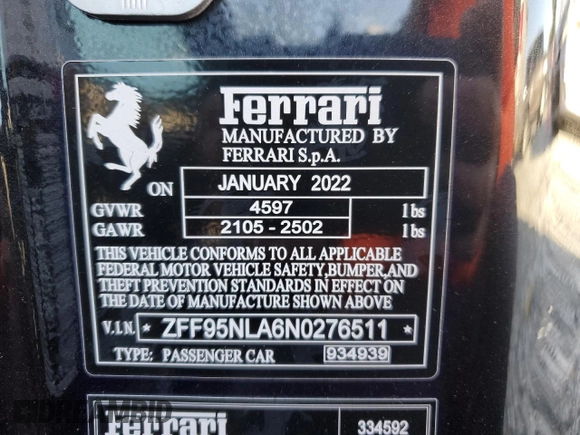 2022 Ferrari SF90 with VIN ZFF95NLA6N0276511, listed as a Copart auction lot 45742815 with Not provided miles and Salvage title. Bid and sale history available at DreamBid. Image 13.