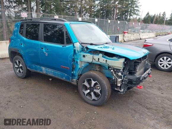 2021 Jeep Renegade Trailhawk with VIN ZACNJDC15MPN30461, listed as a IAAI auction lot 41846420 with 53,458 mi miles and . Bid and sale history available at DreamBid. Image 1.