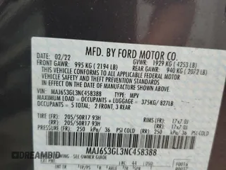 2022 Ford EcoSport SE z VIN MAJ6S3GL3NC458388, wystawiony jako Copart lot #54754375 z przebiegiem 4793 mil mil oraz Szkody całkowita. Historia ofert i sprzedaży dostępna na DreamBid. Obrazek 14.
