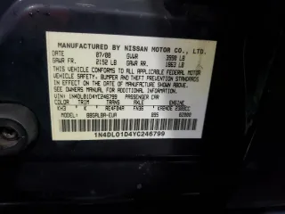 2000 Nissan Altima XE with VIN 1N4DL01D4YC246799, listed as a Copart auction lot 70599524 with 122,770 mi miles and Non Repairable. Bid and sale history available at carsss.com. Image 12.