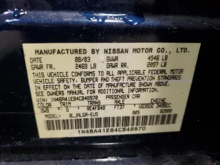 2004 Nissan Maxima SL with VIN 1N4BA41E84C848970, listed as a Copart auction lot 54569675 with 197,265 mi miles and Salvage Title. Bid and sale history available at DreamBid. Image 13.