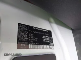 2023 Mercedes-Benz Sprinter Cargo with VIN W1Y4NCHY1PT126337, listed as a IAAI auction lot 41485671 with 93,627 mi miles. Bid and sale history available at carsss.com. Image 9.