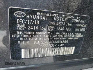 2019 Genesis G70 Sport with VIN KMTG24LA6KU034865, listed as a Copart auction lot 55304455 with 57,087 mi miles and Non repairable. Bid and sale history available at DreamBid. Image 13.