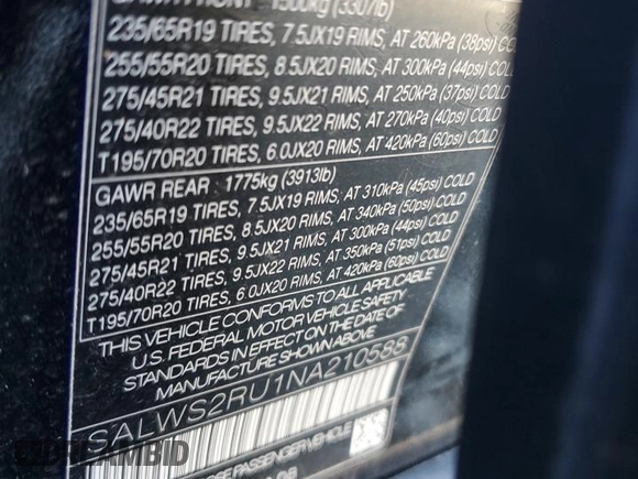 2022 Land Rover Range Rover Sport HST with VIN SALWS2RU1NA210588, listed as a Copart auction lot 87717195 with 42,258 mi miles and Salvage Title. Bid and sale history available at carsss.com. Image 15.