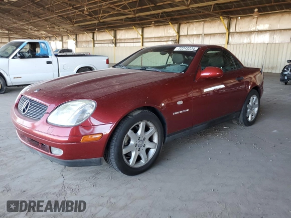 1999 Mercedes-Benz SLK-Class with VIN WDBKK47F9XF109079, listed as a Copart auction lot 72243234 with 90,083 mi miles and Clean Title. Bid and sale history available at carsss.com. Image 1.