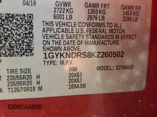 2019 Cadillac XT5 Luxury AWD with VIN 1GYKNDRS8KZ260502, listed as a Copart auction lot 54790965 with 32,910 mi miles and Salvage Title. Bid and sale history available at carsss.com. Image 14.