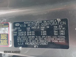 2016 Kia Soul with VIN KNDJN2A2XG7291867, listed as a IAAI auction lot 40799245 with 125,455 mi miles. Bid and sale history available at carsss.com. Image 9.