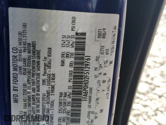 2015 Ford Fusion SE with VIN 1FA6P0HD2F5129761, listed as a Copart auction lot 57659335 with 81,917 mi miles and Salvage title. Bid and sale history available at DreamBid. Image 12.