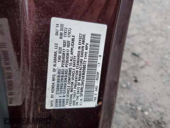 2014 Honda Odyssey LX z VIN 5FNRL5H24EB098072, wystawiony jako Copart lot #57577385 z przebiegiem 215 069 mil mil oraz Szkoda całkowita • Salvage title. Historia ofert i sprzedaży dostępna na DreamBid. Obrazek 14.