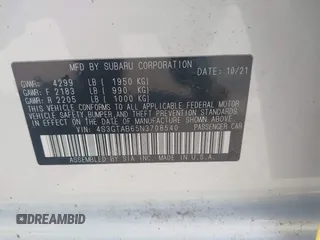 2022 Subaru Impreza with VIN 4S3GTAB65N3708540, listed as a IAAI auction lot 42353065 with 63,557 mi miles and . Bid and sale history available at DreamBid. Image 9.