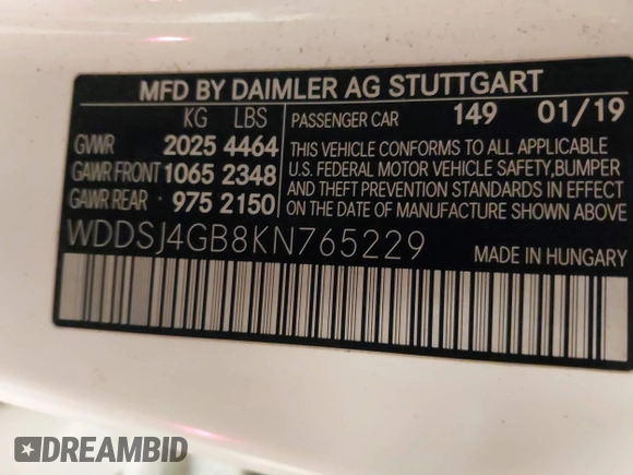 2019 Mercedes-Benz CLA 250 z VIN WDDSJ4GB8KN765229, wystawiony jako IAAI lot #41548902 z przebiegiem 57 608 mil mil oraz . Historia ofert i sprzedaży dostępna na DreamBid. Obrazek 9.