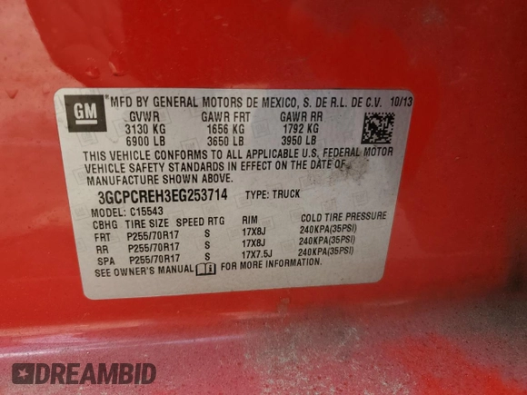 2014 Chevrolet Silverado 1500 LT with VIN 3GCPCREH3EG253714, listed as a Copart auction lot 48996105 with 154,558 mi miles and Salvage Title. Bid and sale history available at DreamBid. Image 12.