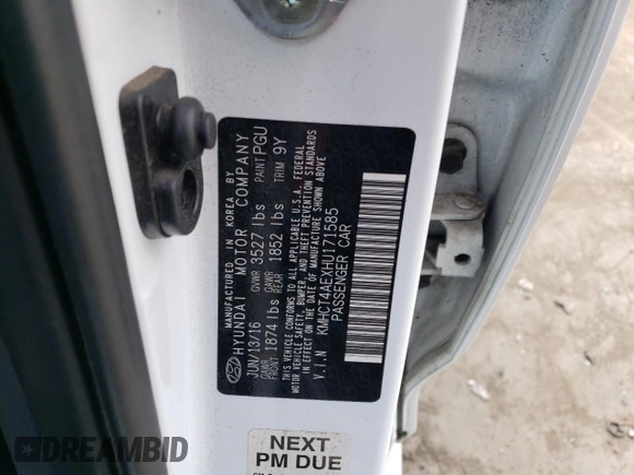 2017 Hyundai Accent SE with VIN KMHCT4AEXHU171585, listed as a Copart auction lot 75703923 with Not Provided miles and . Bid and sale history available at DreamBid. Image 14.