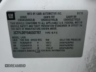 2010 GMC Terrain SLE-2 with VIN 2CTFLDEY9A6307767, listed as a Copart auction lot 52777165 with 172,069 mi miles and Clean Title. Bid and sale history available at carsss.com. Image 13.