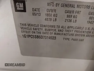 2013 Chevrolet Cruze 1LT with VIN 1G1PC5SB6D7314923, listed as a IAAI auction lot 42071232 with 105,918 mi miles and . Bid and sale history available at DreamBid. Image 9.