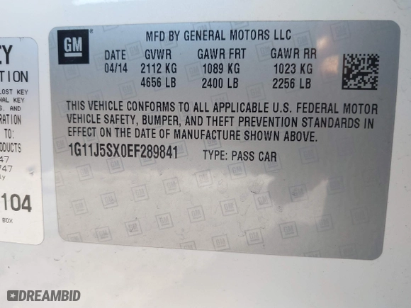 2014 Chevrolet Malibu LTZ with VIN 1G11J5SX0EF289841, listed as a IAAI auction lot 41669908 with 233,599 mi miles. Bid and sale history available at carsss.com. Image 9.