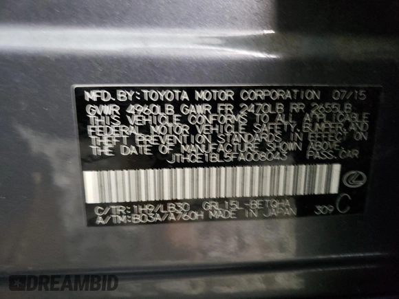 2015 Lexus GS 350 with VIN JTHCE1BL5FA008043, listed as a Copart auction lot 67523213 with 100,338 mi miles. Bid and sale history available at carsss.com. Image 12.