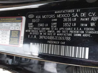 2018 Kia Rio S with VIN 3KPA24AB6JE069788, listed as a IAAI auction lot 41382484 with 1 mi miles. Bid and sale history available at carsss.com. Image 9.