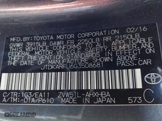2016 Toyota Prius Four with VIN JTDKARFU6G3508681, listed as a IAAI auction lot 41873228 with 65,418 mi miles. Bid and sale history available at carsss.com. Image 9.