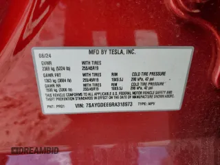 2024 Tesla Model Y Long Range with VIN 7SAYGDEE6RA318973, listed as a Copart auction lot 55586435 with 8,700 mi miles and Salvage title. Bid and sale history available at DreamBid. Image 12.