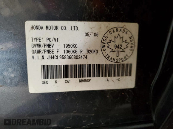 2006 Acura TSX z VIN JH4CL95836C802474, wystawiony jako Copart lot #82523874 z przebiegiem 201 506 mil mil oraz Czysty tytuł • Clean title. Historia ofert i sprzedaży dostępna na DreamBid. Obrazek 12.