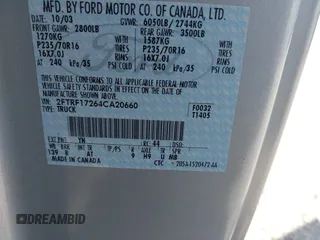 2004 Ford F-150 XL z VIN 2FTRF17264CA20660, wystawiony jako IAAI lot #42698678 z przebiegiem Nie podano mil oraz . Historia ofert i sprzedaży dostępna na DreamBid. Obrazek 9.