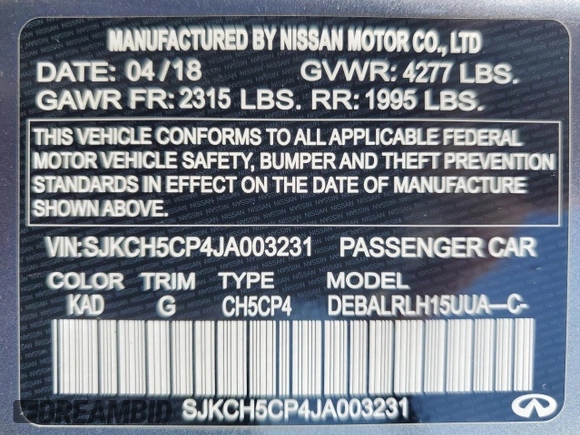 2018 Infiniti QX30 ESSENTIAL with VIN SJKCH5CP4JA003231, listed as a Copart auction lot 57052724 with 56,157 mi miles and Non Repairable. Bid and sale history available at carsss.com. Image 16.
