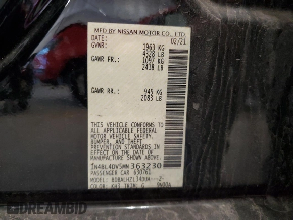 2021 Nissan Altima SV z VIN 1N4BL4DV5MN363230, wystawiony jako Copart lot #56286945 z przebiegiem 122 284 mil mil oraz Szkoda całkowita • Salvage title. Historia ofert i sprzedaży dostępna na DreamBid. Obrazek 12.