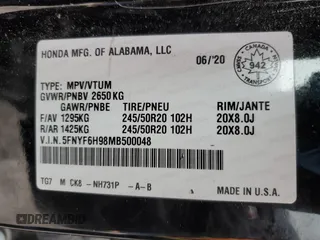 2021 Honda Pilot Touring 8-Passenger with VIN 5FNYF6H98MB500048, listed as a Copart auction lot 46789315 with 89,974 mi miles and Salvage title. Bid and sale history available at DreamBid. Image 13.