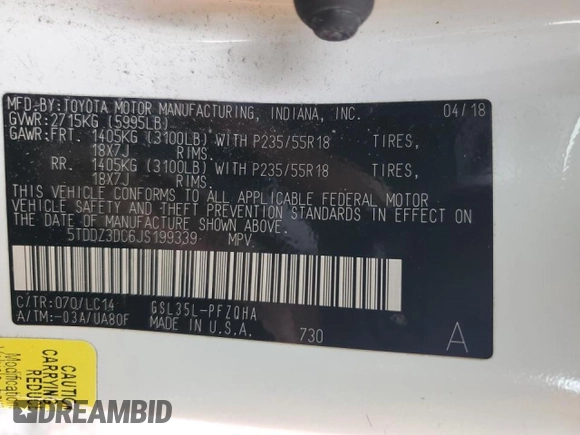2018 Toyota Sienna XLE with VIN 5TDDZ3DC6JS199339, listed as a Copart auction lot 47839745 with 78,084 mi miles and Salvage Title. Bid and sale history available at carsss.com. Image 14.
