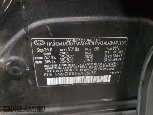 2018 Hyundai Santa Fe 2.4L with VIN 5NMZUDLB6JH081183, listed as a Copart auction lot 83575314 with 145,687 mi miles and Salvage title. Bid and sale history available at DreamBid. Image 12.