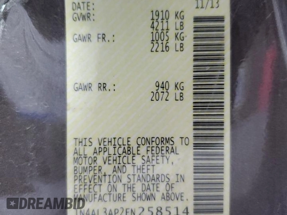 2014 Nissan Altima SL with VIN 1N4AL3AP2EN258514, listed as a Copart auction lot 52434515 with 146,628 mi miles and Salvage Title. Bid and sale history available at DreamBid. Image 15.