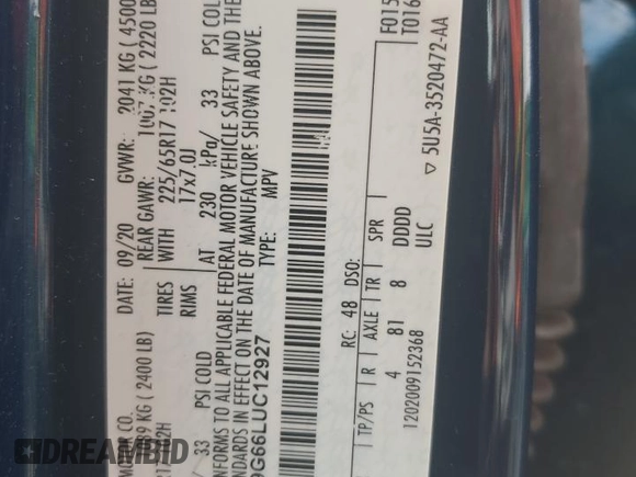 2020 Ford Escape SE z VIN 1FMCU9G66LUC12927, wystawiony jako Copart lot #54699045 z przebiegiem 67 957 mil mil oraz Szkoda całkowita • Salvage title. Historia ofert i sprzedaży dostępna na DreamBid. Obrazek 13.