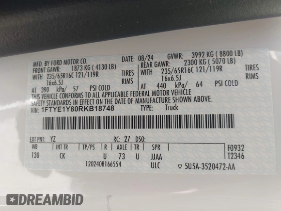 2024 Ford Transit Cargo with VIN 1FTYE1Y80RKB18748, listed as a IAAI auction lot 42069344 with 3,152 mi miles. Bid and sale history available at carsss.com. Image 9.