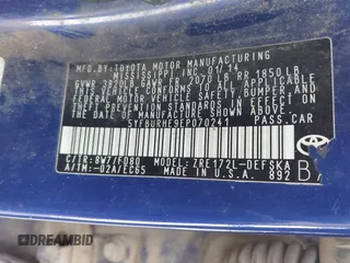 2014 Toyota Corolla L with VIN 5YFBURHE9EP070241, listed as a IAAI auction lot 41741565 with 122,797 mi miles and . Bid and sale history available at DreamBid. Image 9.