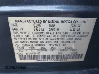 2007 Nissan Maxima SL with VIN 1N4BA41E27C846880, listed as a IAAI auction lot 41425571 with 146,784 mi miles and . Bid and sale history available at DreamBid. Image 9.