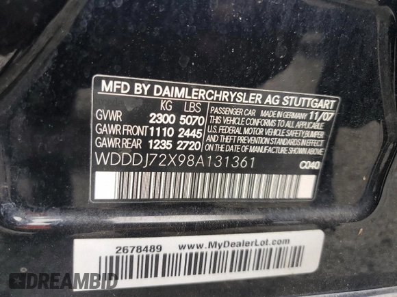 2008 Mercedes-Benz CLS 550 z VIN WDDDJ72X98A131361, wystawiony jako Copart lot #52164835 z przebiegiem 212 709 mil mil oraz Szkoda całkowita • Salvage title. Historia ofert i sprzedaży dostępna na DreamBid. Obrazek 12.