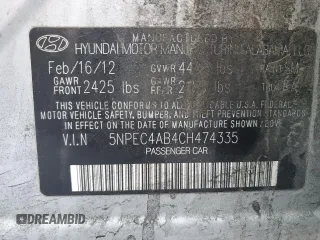 2012 Hyundai Sonata Limited with VIN 5NPEC4AB4CH474335, listed as a Copart auction lot 44279805 with 206,775 mi miles and Salvage Title. Bid and sale history available at DreamBid. Image 14.