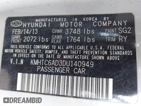2013 Hyundai Veloster w/Gray Int z VIN KMHTC6AD3DU140949, wystawiony jako IAAI lot #41883011 z przebiegiem 108 247 mil mil oraz . Historia ofert i sprzedaży dostępna na DreamBid. Obrazek 9.