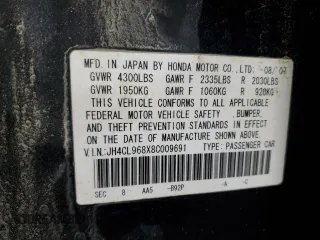 2008 Acura TSX with VIN JH4CL968X8C009691, listed as a Copart auction lot 54417155 with 270,806 mi miles and Salvage title. Bid and sale history available at DreamBid. Image 13.