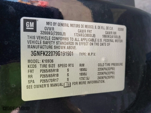 2009 Chevrolet Avalanche LT w/2LT with VIN 3GNFK22079G191901, listed as a IAAI auction lot 41641130 with 187,892 mi miles. Bid and sale history available at carsss.com. Image 9.